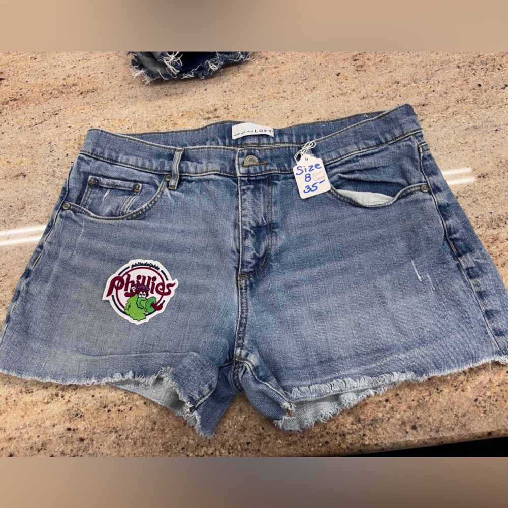 Denim Distressed Skirt with Patch
